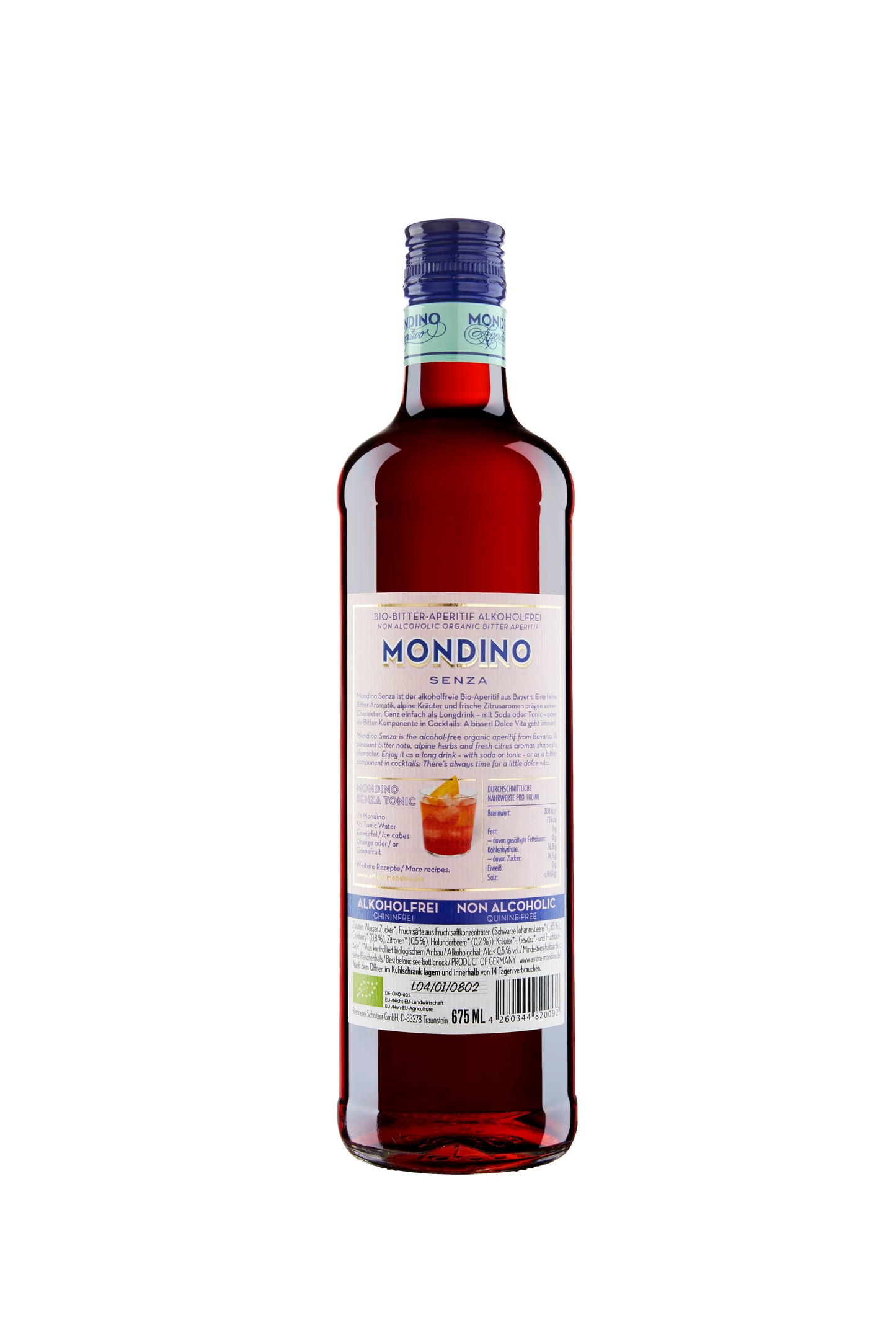 Mondino SENZA Aperitivo Alkoholfrei Rücketikett Detailfoto